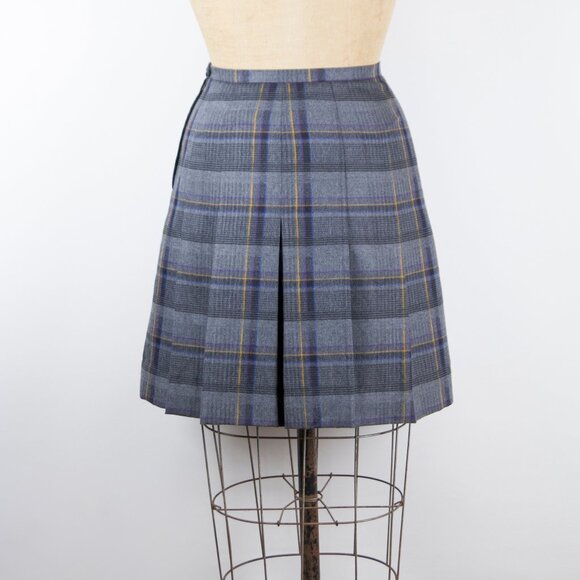 Vintage Gray Plaid 100% Wool Pleated Skirt Size 28 | Small Academia Prep - Picture 7 of 15